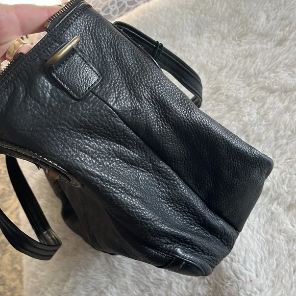 The Sak Leather Tote Satchel Bag 18” Large Brown Pebbled Cow Hide Gold Hardware - Picture 4 of 14